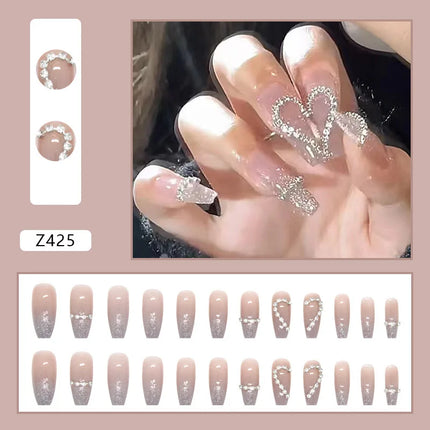 White Camellia 24 Pcs Press on Nails Pink Nail polish Glossy Artificial Finger Manicure Reusable False Nails