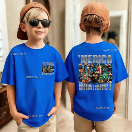 Italian Brainrot Animal Print Kids Cotton T-shirt Tung Tungtung Summer Childrens Short Sleeved Shirt Boys Girls Cute Leisure Tee