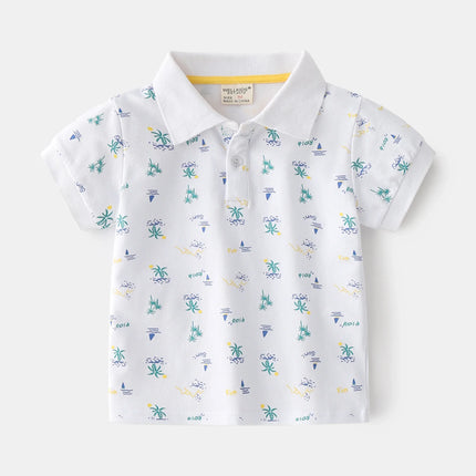 2026 Short Sleeve Summer Boy's Polo Shirt Children's Tops Wear Leaf 90-130 CM Kids Tees Soft Boys Outfits 4-6Y