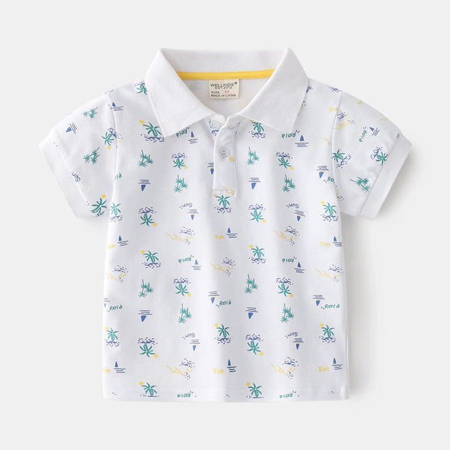 2026 Short Sleeve Summer Boy's Polo Shirt Children Tops Wear Leaf 90-130 CM Kids Tees Soft Boys Costumes 4-6Y