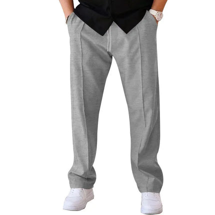 Men Casual LooseStraight Leg Dress Pants Elastic Drawstring Waist Front Seam Plain Wide Leg Trousers Daily Street Vacation Relax
