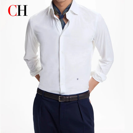 CH Men's buttoned shirt long-sleeved business casual top suitable for daily wear comfortable and pleasant to wear.