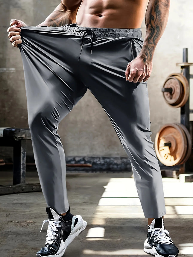 Men's Wide Pants Gift Sweatpants High Stretch Fabric Waist Drawstring Zipper Pockets Gym Workout Jogging Sports End Clothing Man