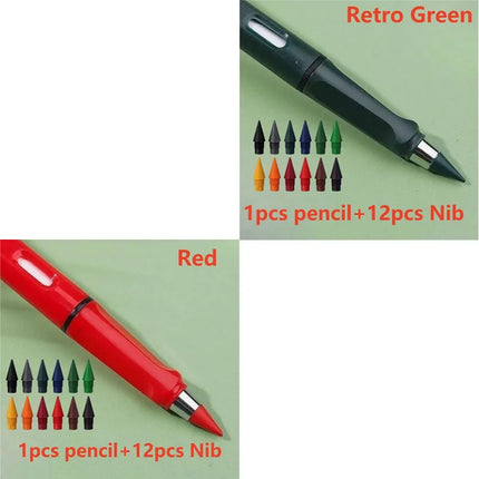 1/2set Kawaii 12 Colors Eternal Pencil No Ink Unlimited Pencils School Kids Art Painting Color Sketch Writing Stationery