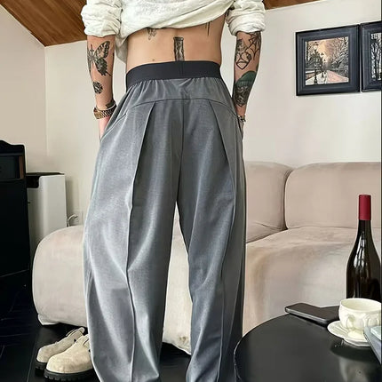Men's Wide Leg Pants Casual Loose Fit Streetwear Trousers Fashion Hip Hop High Street Man Jogger Pant Solid Color Suit Pants