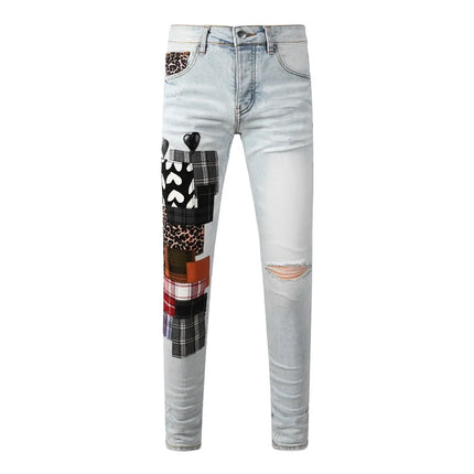 Fashion Americans Brands Men's Jeans Luxury Streetwear Holes Long Trousers Quality Male Stretch Slim Pants Skinny Trousers