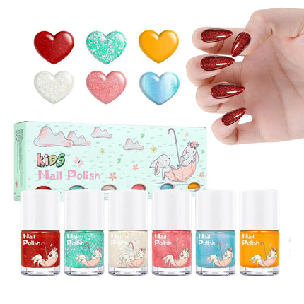 6Colors Nail Polishs Peel-off Gel Sticker Non Toxic Quick Dry Peel Off Gel Glitter Sequins Nude Water-based Nail Polishs
