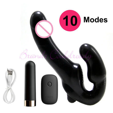 Strapless Strap-on Vibrating Dildo for Couples Strapon Double Head Wireless Remote G-spot Vibrator Sex Toys for Women