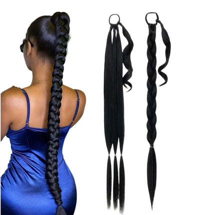 Synthetic Long Braided Ponytail Extension with Hair Tie Straight Wrap Around Natural Soft Hair Piece Daily Wear 30 Inch 160 Gram