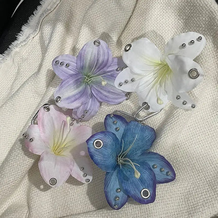 Exquisite Phalaenopsis Orchid Lily Keychain Creative Simulation Flower Bag Pendant Fashion Backpack Decoration Accessories Gifts