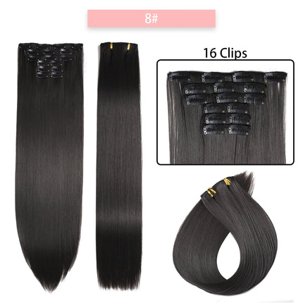24Inchs 16 Clips in Synthetic Hair Extensions Long Straight Hairstyle Synthetic brown Black Hairpieces Heat Resistant False Hair