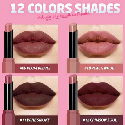 Nude Pink Matte Lipstick 12 Colors Waterproof Long Lasting Lip Sticks Not Fading Sexy Red Velvet Solid Lip Gloss Women Makeup