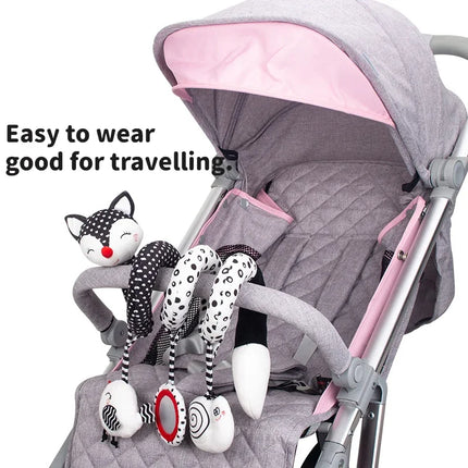 Car Seat Infant Spiral Activity Hanging Toy Newborn Crib Mobile Music Cute Plush Fox Black White Sensory Toy Travel Activity Toy