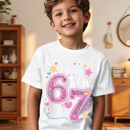 67 Meme T-Shirt for Kids 6-7 Years Old Birthday Party Gifts Summer Short Sleeve Tees Crew Neck Graphic Y2k Children's Clothing