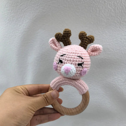 1Pc Baby Rattle Wooden Teether Music Ring Crochet Animal Otter Music Rattles Soother Bracelet Toddler Toys Baby Teething Gifts