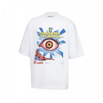 Summer 2025SS Puff Print House Of Errors Eye Logo Tee  Women T-shirt High Street Vintage Black Short Sleeve Cotton Casual Tops