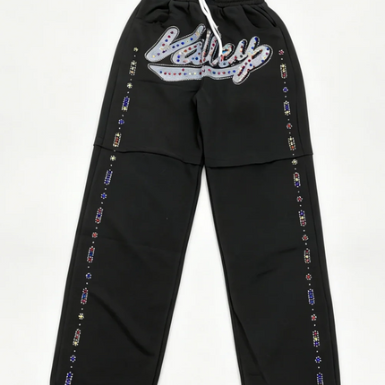 2026 New Retro Y2K Hot Diamond Letter Printed Sports Set, Hip Hop Punk Street Trendy Personalized Fashion Zipper Hoodie Pants