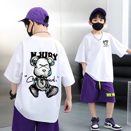 2025 Summer Kids Clothes Streetwear Print Cartoon T Shirt Short Sleeve Tops Tees Boys Girls Clothes 100%Cotton T Shirts Children