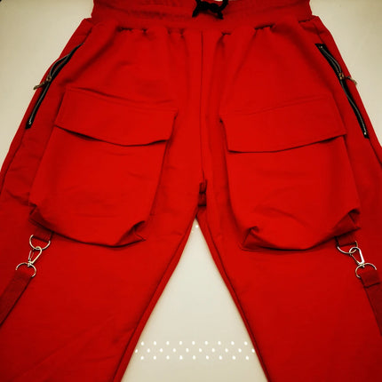 Mens Running Stretch Tights Sweatpants Sports Breathable Fitness Hip Hop Cotton Multi Pocket Cargo Pants Slim Leggings Chain