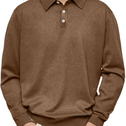 Casual Long Sleeve V-Neck Polo Shirt Men's Autumn Winter Fashion Independent Station Hit Button Leisure Top Polyester Fiber