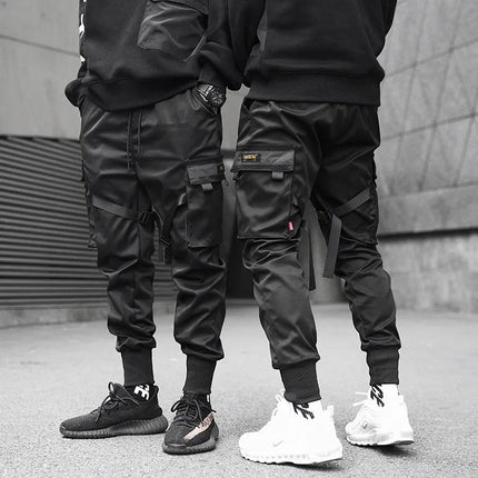 Functional Large Pocket Cargo Pants Men Harajuku Loose Hip Hop Trendy Elastic Ankle Casual Trousers Modern Streetwear