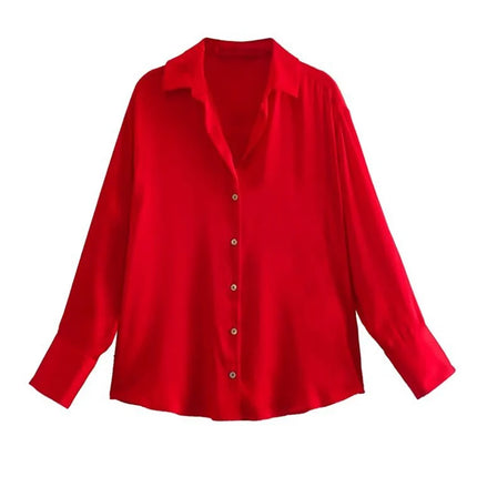 Classic Silk Satin Feel Shirt New Spring Collection Long Sleeve Polyester Fabric Women's Premium Fashion Regular Length