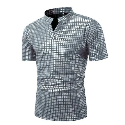 Summer New Men Stand Up Collar Polo Shirt Fashion Homme Daily Casual Lightweight Breathable Small Elastic Checkered Pullover