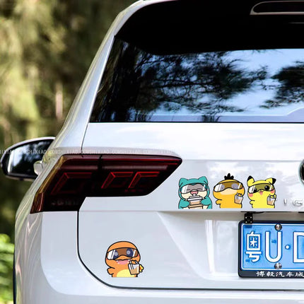 8cm Pokémon car sticker, cute cartoon Pokémon drinking milk tea, personalized electric vehicle sticker, luggage sticker