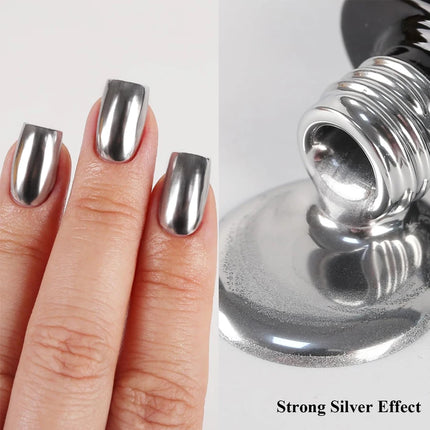 QAZIXU Metallic Silver Gel Nail Polish Painting Gel Polish Mirror Metal Effect UV LED Soak Off Semi Permanent Nail Art