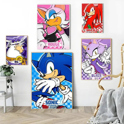 Kawaii Sonic Anime Poster Wall Art Waterproof / Kawaii Sonic Wall Poster