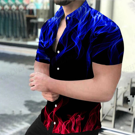 Men's Shirt Blue Flame 3d Printed Shirts Men Women Fashion Hawaiian Shirt Casual Beach Blouses Men's Vocation Lapel Blouse Boy