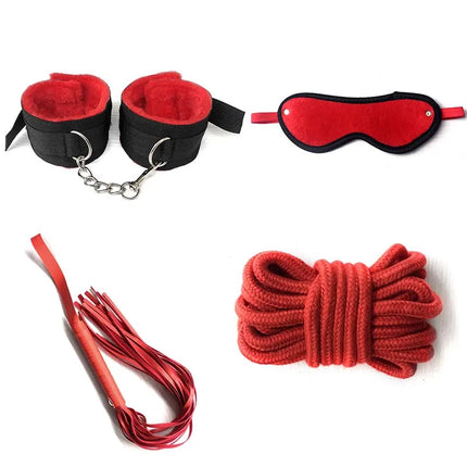 Erotic BDSM Kits for Couples - Sex Bondage Set with Handcuffs Gag Whip Nipple Clamps Anal Butt Plug Tail - Adult Toys for Women