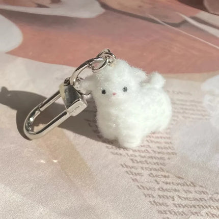 Fluffy Cute White Sheep Keychains Resin Mini 3D Animal Key Ring Holder Bag Charms Car Pendants Gift