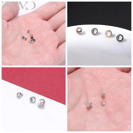 ZEMO 1 Piece 16G Stainless Steel Dermal Anchor Top 3MM/4MM Colorful CZ Crystal Micro Skin Diver Piercings Surface Body Piercing