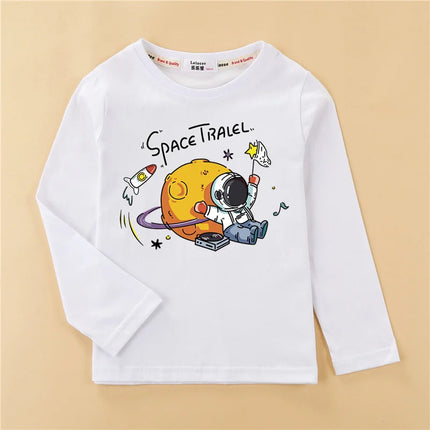 Baby Boys Astronaut Tops Fall Summer Cotton Clothing Kids Cartoon Spaceman T-shirt Children Casual Tees 3-14T