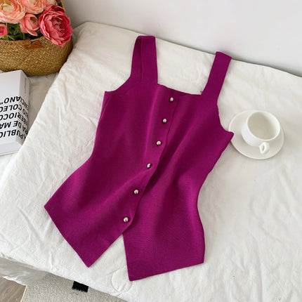 Women's Knitted Slim Fit Vest Summer 2025 Svel Top Single Button Design Versatile Inner and Outer Wear Commute Sle
