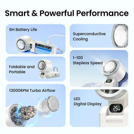 Vention Handheld Fan Superconductive Cooling 100 Speeds 13000 RPM LED Digital Display Handheld Turbo Foldable Outdoor Fan