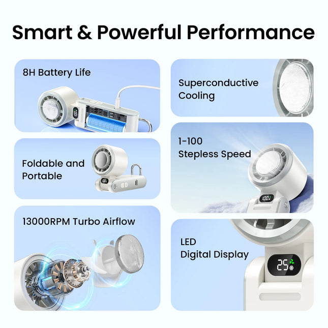 Vention Handheld Fan Superconductive Cooling 100 Speeds 13000 RPM LED Digital Display Handheld Turbo Foldable Outdoor Fan