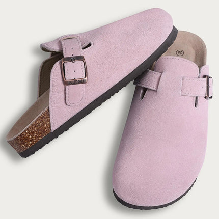 Kidmi New Women Clogs Men Clogs Suede Slippers Fashion Cork Footbed Leather Slippers Classic Mules Soft Antiskid House Slippers