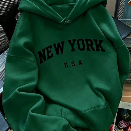 Men Women New York USA Graphic Hoodie  Loose Sweatshirt Vintage Streetwear Casual Soft Fleece Hooded Pullover Autumn Daily Wear