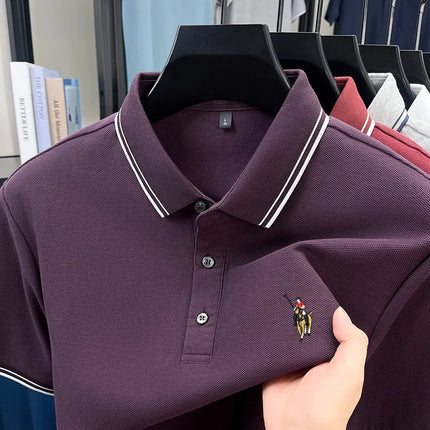 100% pure cotton luxury custom T-shirt, new summer men's short-sleeve business casual polo shirt, exquisite brand embroidered top