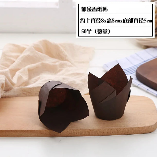 50pcs Tulip Muffin Cupcake Paper Cups Oilproof Cupcakes Liner Baking Muffin Box Cup Cake Decorating Tools Muffin Wrap Cases
