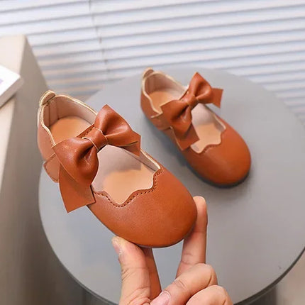 Girls Mary Jane Shoes Children Solid Color Bow Round-toe Bow 2024 New Kids Fashion Soft Moccasin Shoes Baby First Walker Shoes