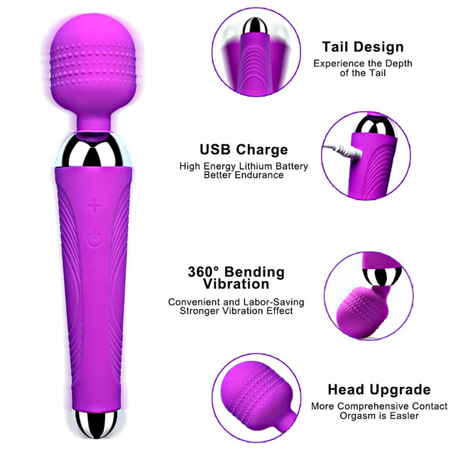 Powerful Dildo Vibrator AV Magic Wand G-Spot Massager Sex Toys For Women Couples Clitoris Stimulate Goods for Adults USB Charge