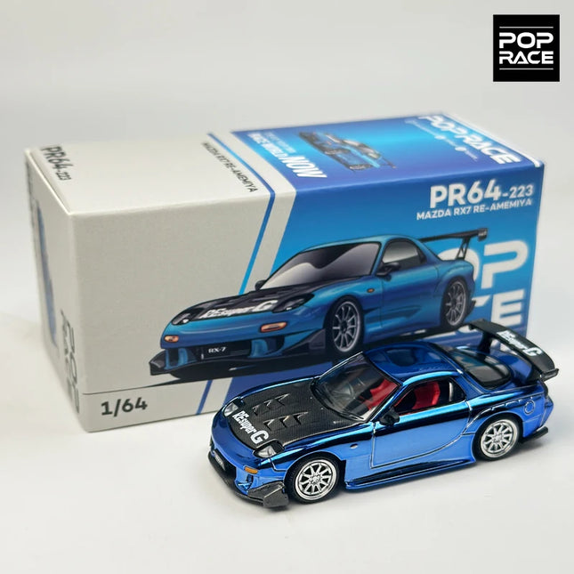 POPRACE 1:64 Chrome blue RX7 FD3S RE alloy car model 223