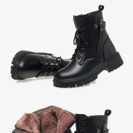 WOIZGIC Women Female Ladies Mother Genuine Leather Shoes Ankle Boots Winter Autumn Warm Fur Wool Zipper Plus Size 42 43