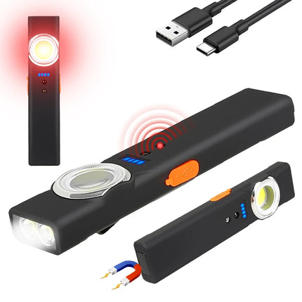 Multi Functional LED Sensor Flashlight with Pen Clip Rechargeable Magnetic Work Light Outdoor Torch Lamp for Camping Hiking Home