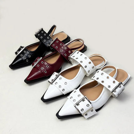Big Size 43 Fashion Buckle Strap Ladies Flats Shoes Luxury Female Sandal Pointed Toe Women Flats With Shoes New In Summer Spring
