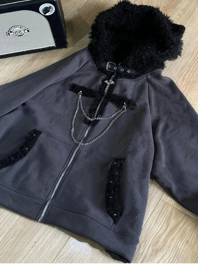 Japanese Subculture Dark Cat Ear Hooded Hoodie Women Y2k Harajuku Long-Sleeve Fleece Coat Gothic Vintage Cute Fashion Jacket New