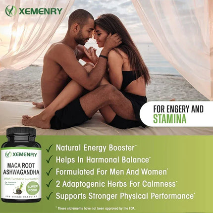 Maca Root + Ashwagandha Supplement - Improve Mood, Relieve Stress, Boost Energy and Memory, and Promote Overall Well-being